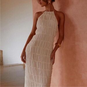 Cream white ruffled dress